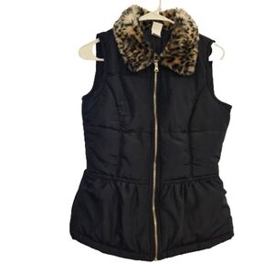 Circo Black Zip Vest with Animal Print Faux Fur Collar (NWOT) Girls Sz XL